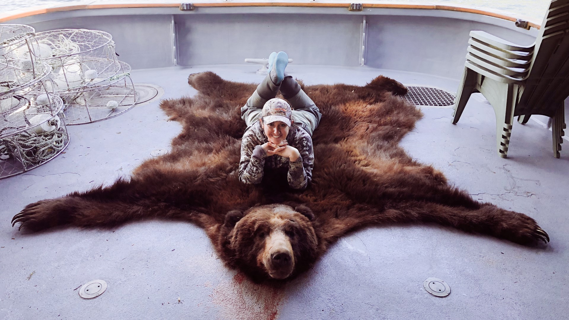 On a bear rug