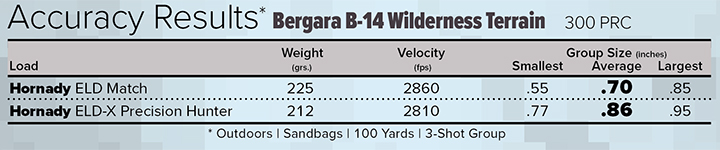 Bergara B-14 Wilderness Terrain Rifle Accuracy Results Chart