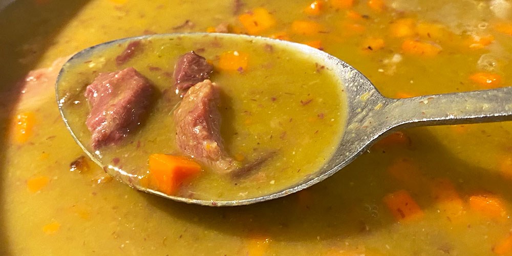 Venison Shank Split Pea Soup in Spoon