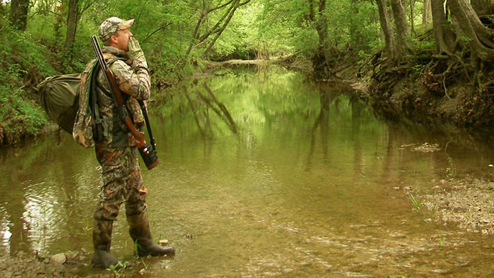 Turkey Hunter Using Mouth Call