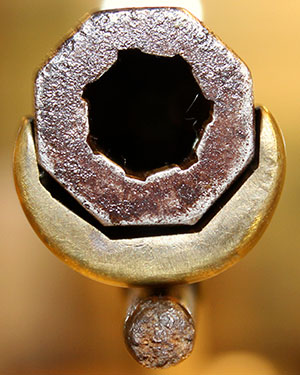 Close up of barrel on David Crockett's fintlock rifle