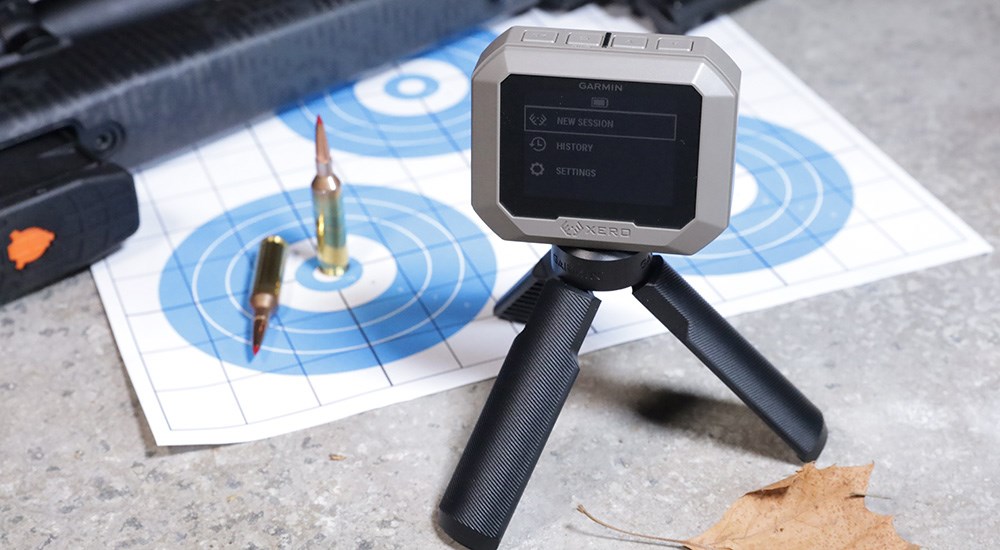 Garmin Xero C1 Pro chronograph on shooting target.
