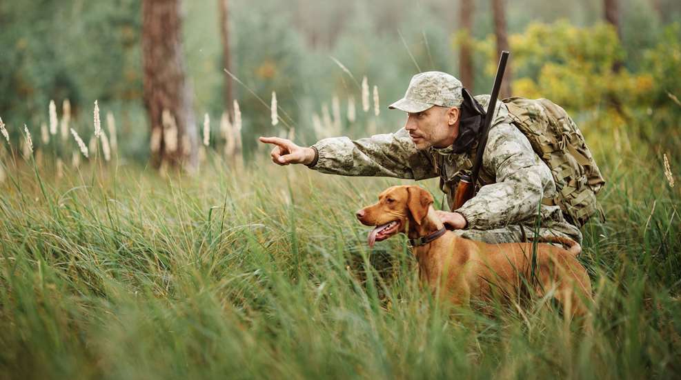 Hunter With Bag And Dog