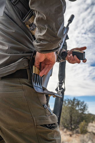 A safari prep course is a good place to learn exactly how you’ll carry spare cartridges on a stalk. A Galco cartridge wallet works well with a bolt gun.