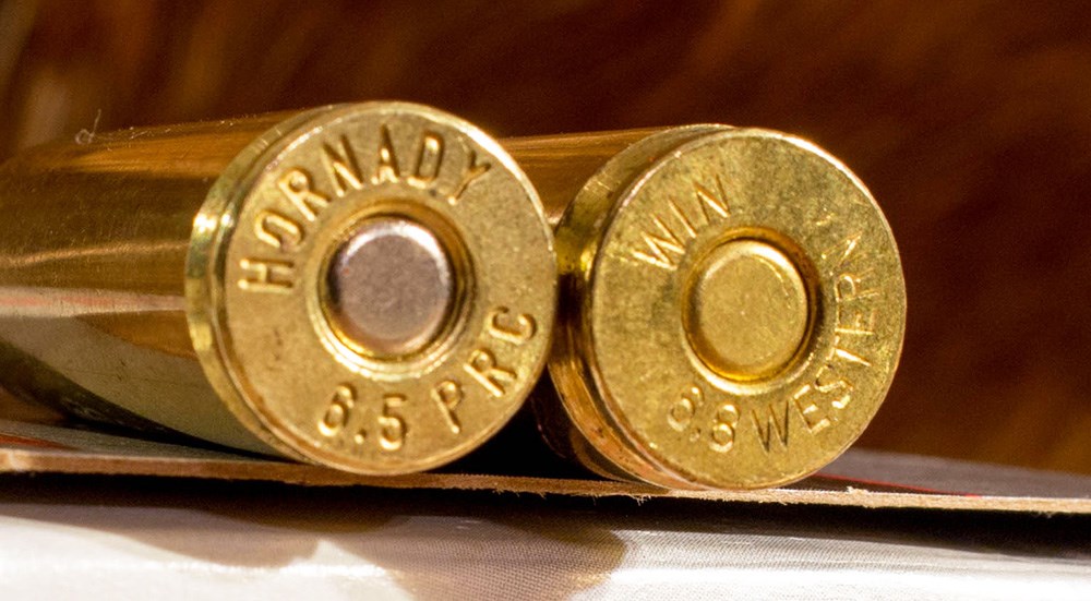 Ammunition head stamp of 6.5 PRC and 6.8 Western cartridges.