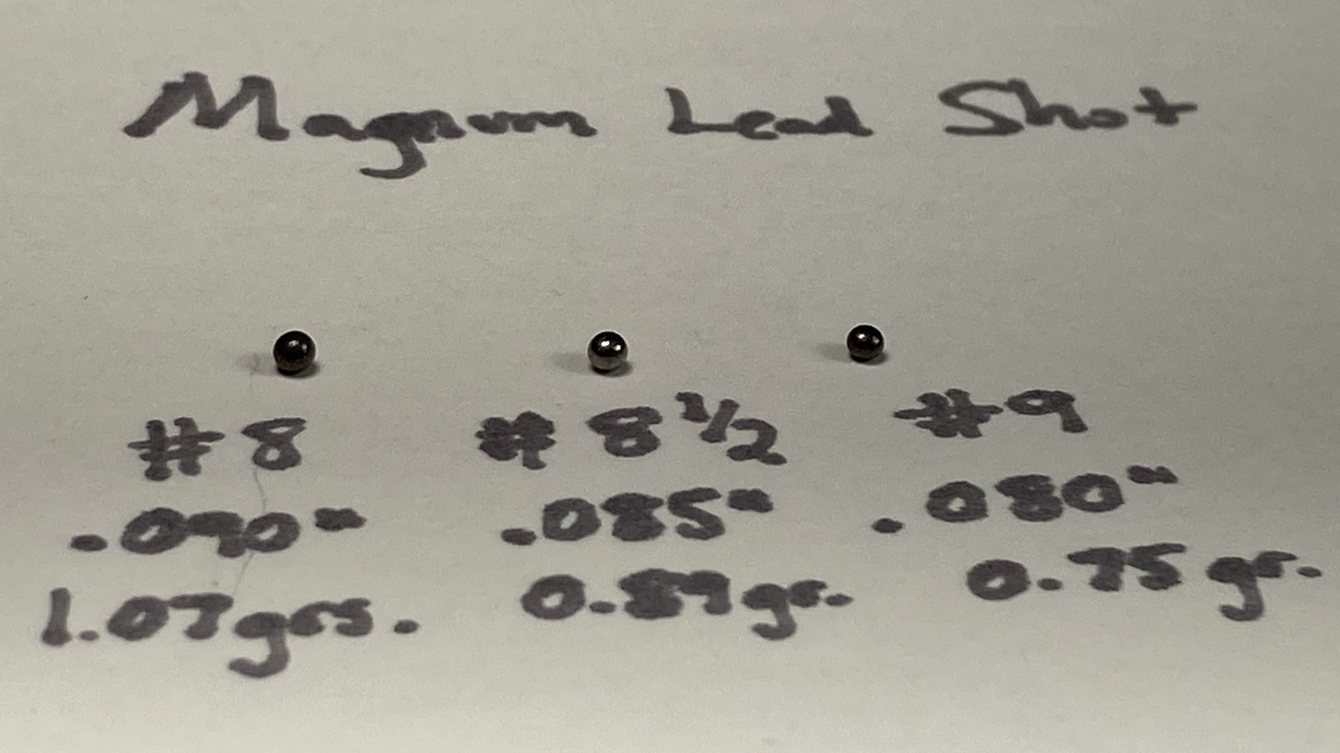 Examples of Magnum lead shot (8, 8.5 and 9)