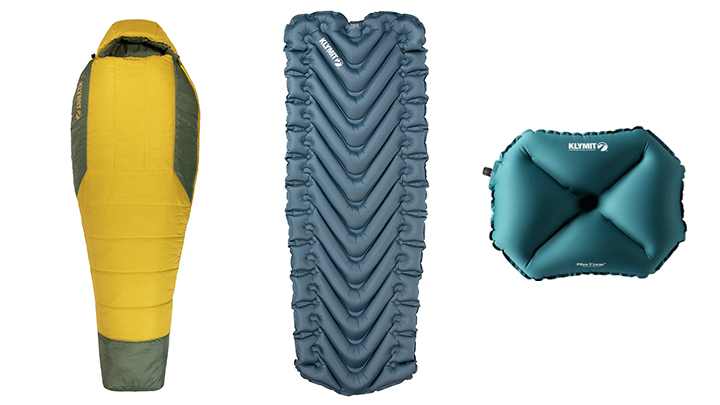 Klymit Sleeping Bag, Sleeping Pad, and Extra Large Pillow