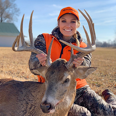 Female Hunter with 150-inch Class Whitetail Buck Taken with .308 Winchester SIG Elite Hunter Tipped Ammo