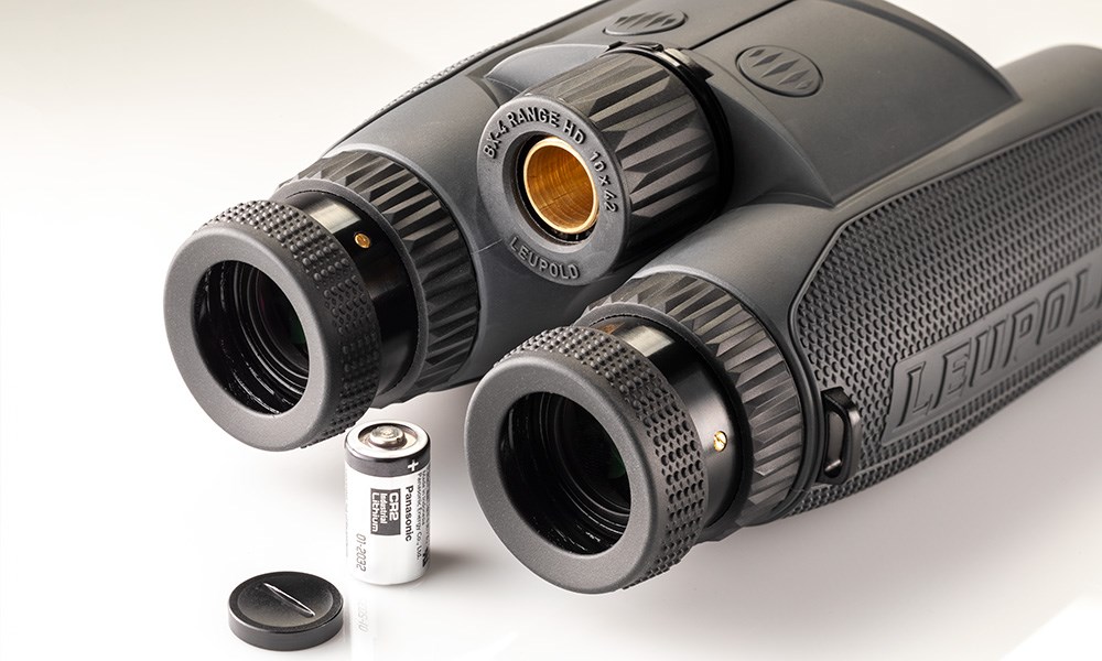 Leupold BX-4 Range HD TBR/W binocular with laser rangefinder battery removed.
