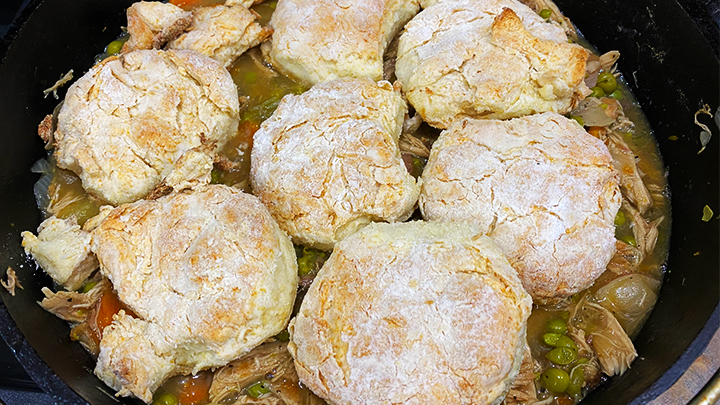 Biscuits baking on partridge pie