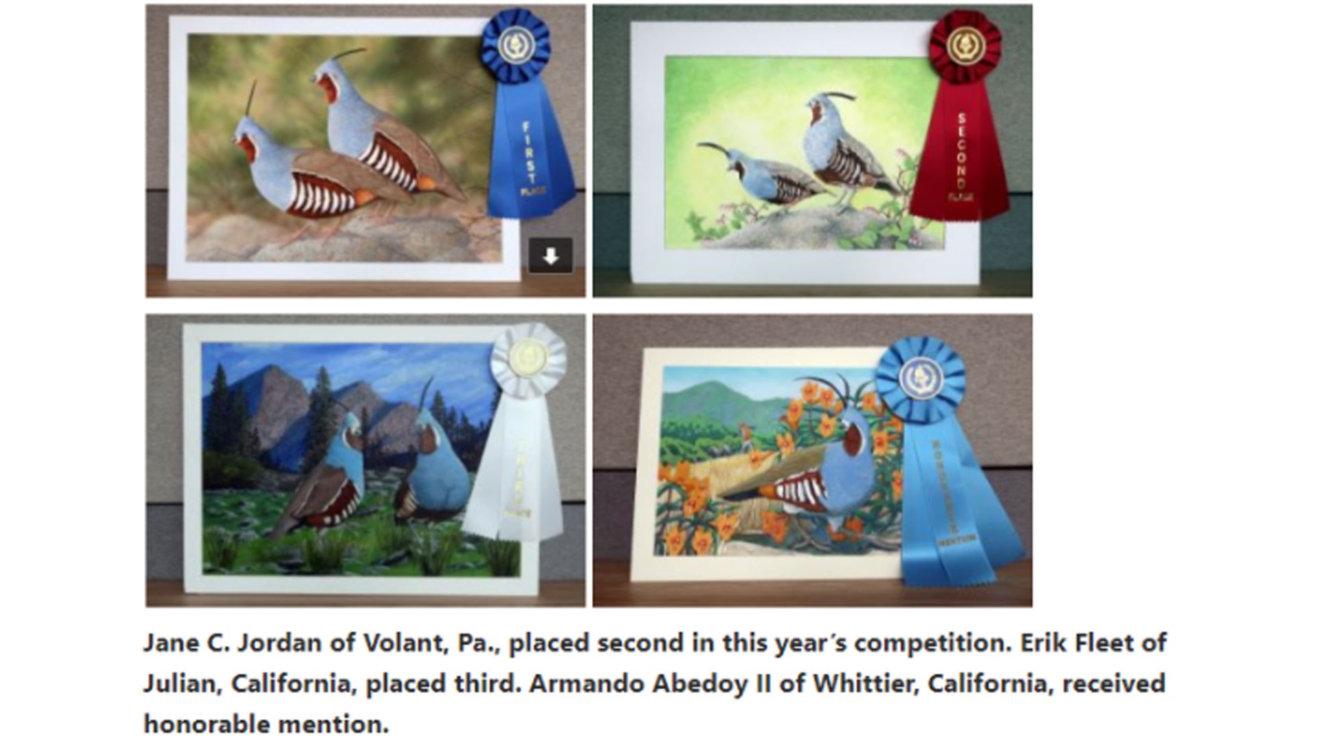 CDFW Upland Stamp Contest Podium entries