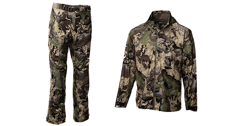 Pnuma 3L Rain Jacket and Pants in Caza camo pattern
