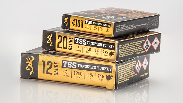 Browning TSS Tungsten Turkey Ammo Boxes in 12-Gauge, 20-Gauge and .410-Bore