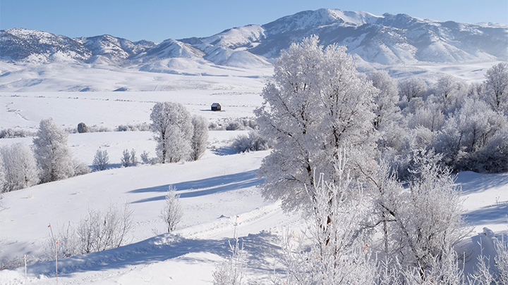 Idaho homestead in winter covered with snow