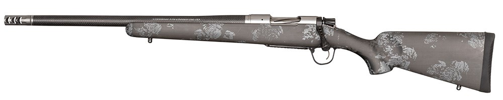 Christensen Arms Ridgeline FFT bolt action hunting rifle facing left on white background.