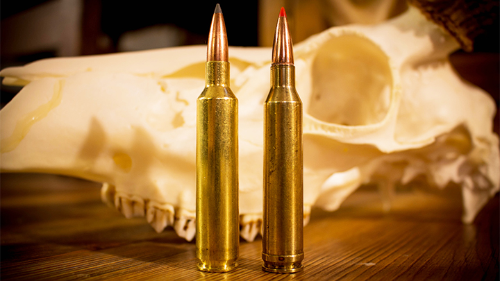 27 Nosler, left, 7mm Remington Magnum, right