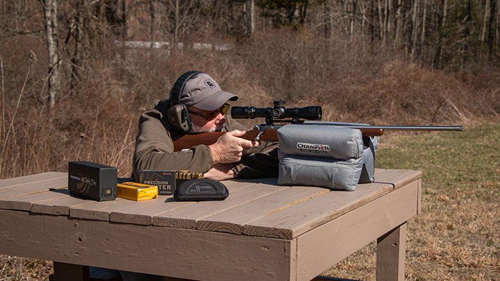 Author tests his Ruger Hawkeye Hunter off a bench rest