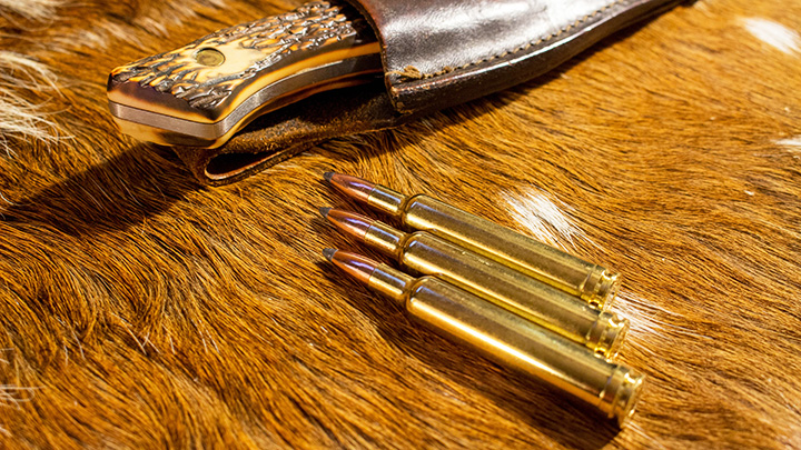 .240 Weatherby Magnum Ammo on Deer Hide