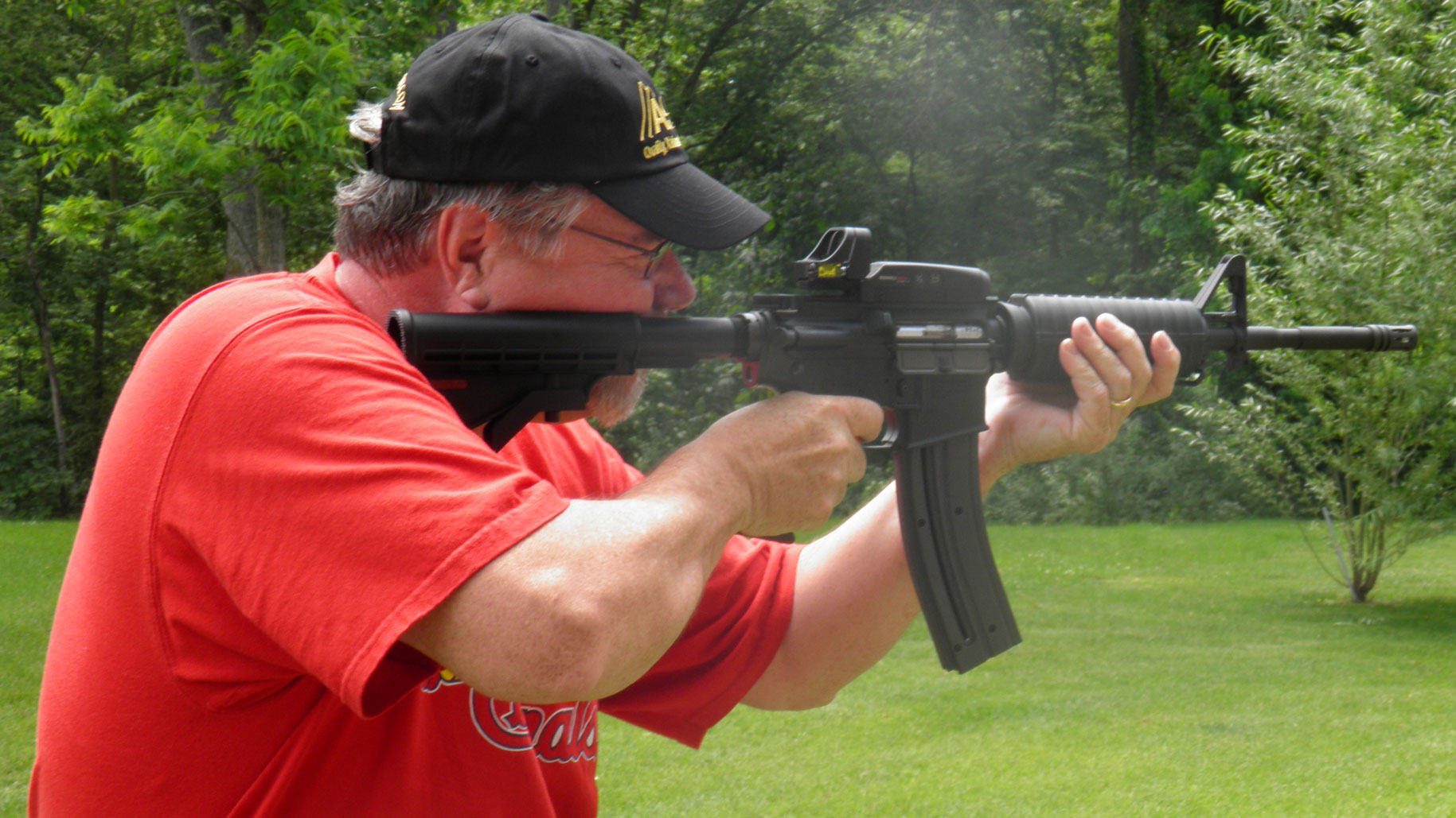 Mike Roux shootign AR-style .22 rifle