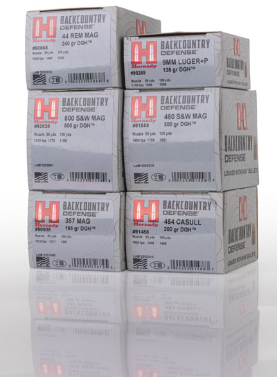 Hornady Backcountry Defense packaging boxes gray stack cubes ammunition