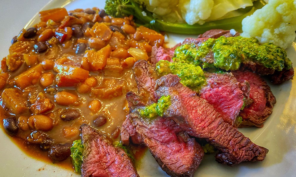 Venison Top Sirloin steaks with Chimichurri sauce.