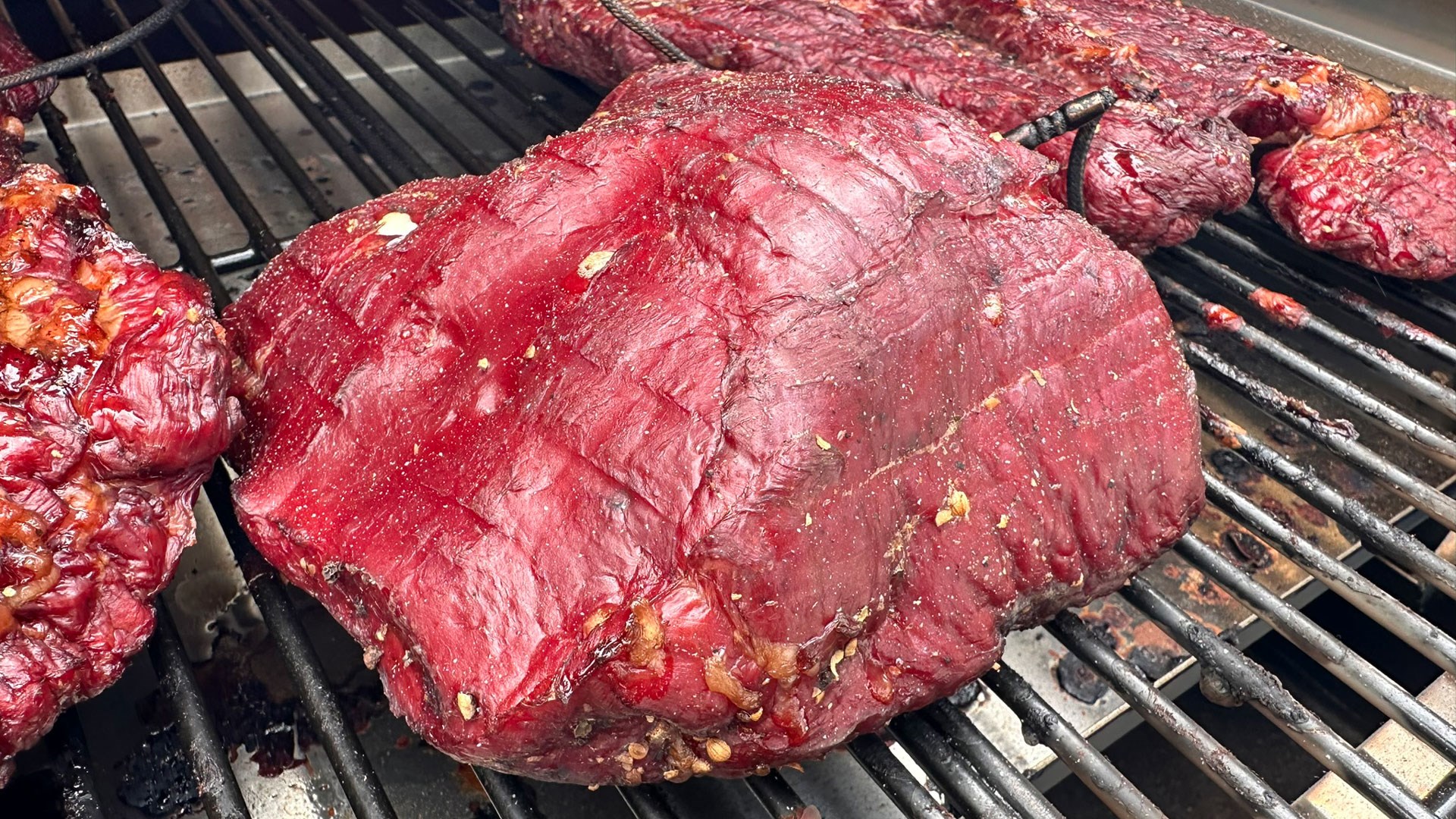 Meat on smoker rack